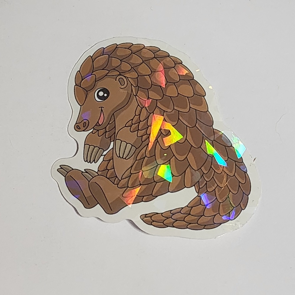 Brown Scaly Pangolin Sticker Decal Cartoon Shiny Holographic Anteater 2.5 inch